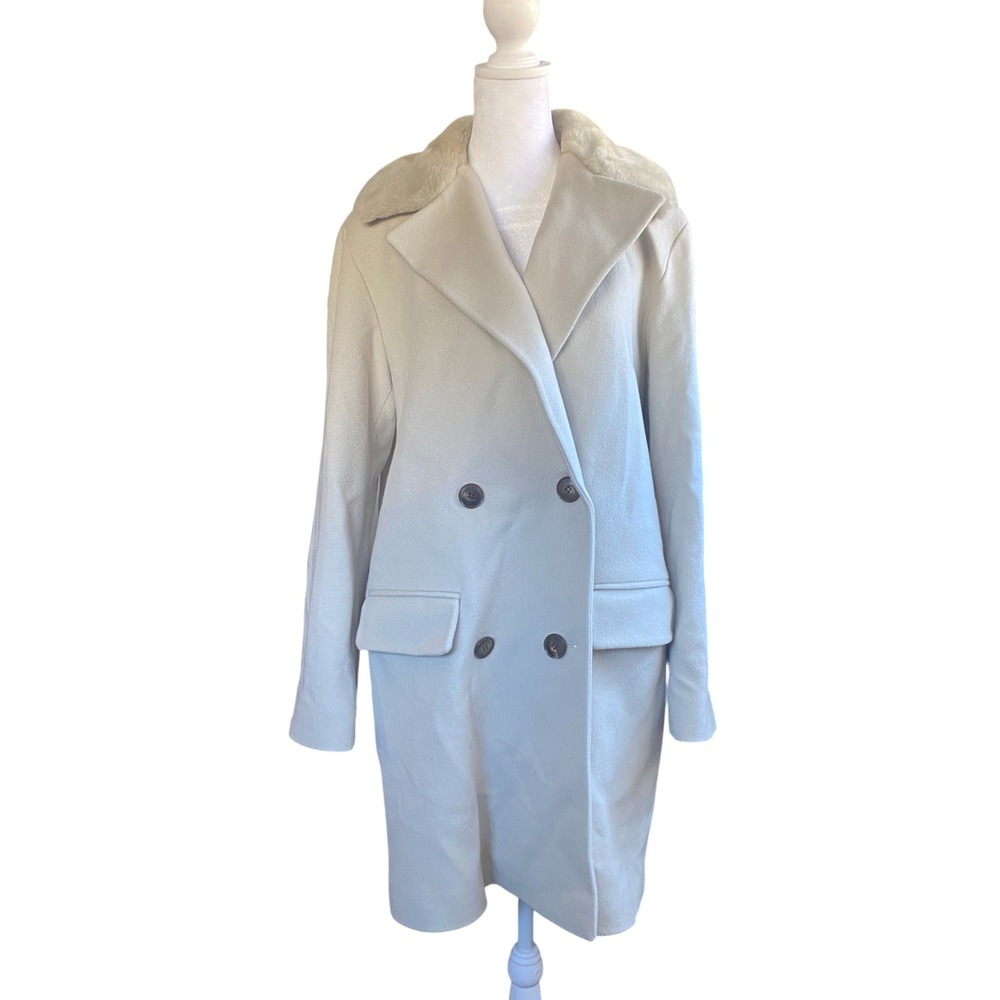 Fleurette Wool Double Breasted Fur Collar Ivory Coat 12 Luxury Designer‎ Winter